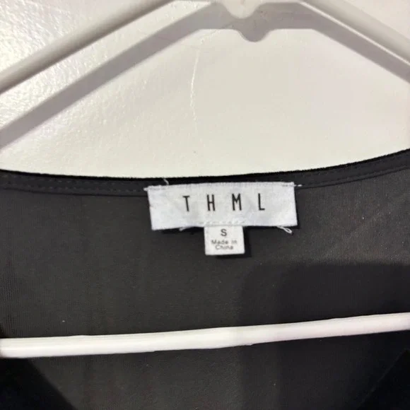 THML Black Velvet Floral Embroidered V-Neck Short Sleeve Top Bohemian Small - Picture 3 of 7